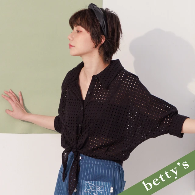 【betty’s 貝蒂思】洞洞布綁帶短版罩衫上衣(黑色)