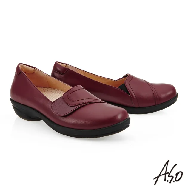 【A.S.O 阿瘦集團】健康按摩 素面中跟楔型鞋(暗紅色)