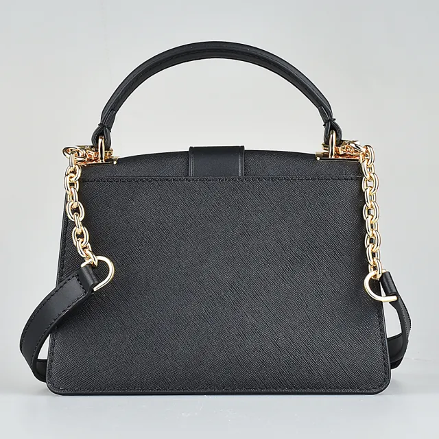 【Michael Kors】MK MICHAEL KORS GREENWICH 圓標LOGO十字防刮牛皮拼牛皮旋扣設計手提斜背包(小/黑)
