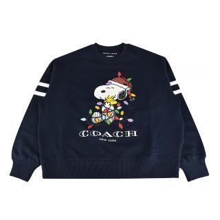 【COACH】Peanuts Snoopy聯名款女裝圓領長袖(海軍藍)