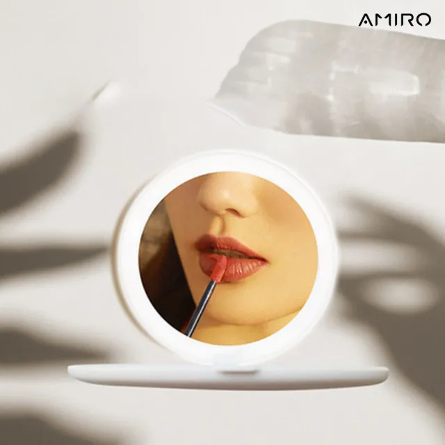 【AMIRO】LED隨身化妝鏡-白色(隨身鏡 自拍鏡 輕巧收納  情人節禮物)
