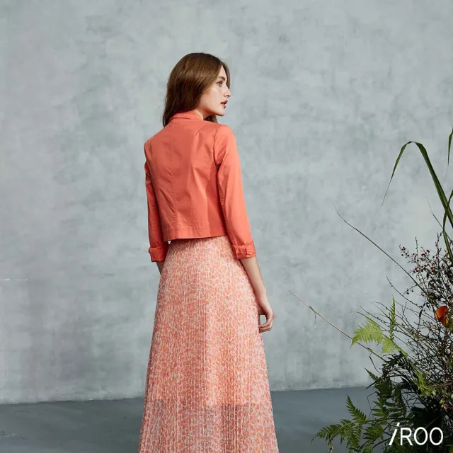 【iROO】橘紅偽牛仔短版西裝外套
