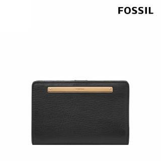 【FOSSIL 官方旗艦館】Liza 輕巧型真皮短夾-黑色X金飾片 SL7986G001