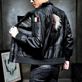 【巴黎精品】現貨+預購 皮衣外套機車夾克(印地安刺繡加絨翻領男外套2款2色p1ar23)