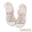 【CHOiCE】嚴選牛皮花朵點綴水鑽厚底涼鞋(粉色)