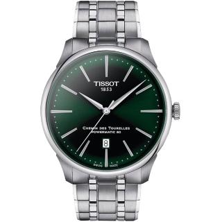 【TISSOT 天梭 官方授權】杜魯爾系列 80小時動力儲存機械腕錶-42mm/綠 禮物(T1394071109100)