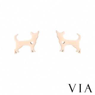 【VIA】白鋼耳釘 白鋼耳環 愛心耳環/動物系列 縷空愛心梗犬狗狗造型白鋼耳釘(玫瑰金色)