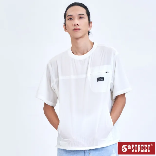 【5th STREET】中性  短t 短袖 上衣 t恤 TEE 夜光 logo 白色(570921)