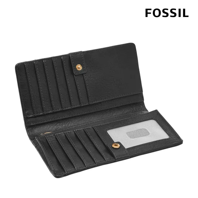 【FOSSIL 官方旗艦館】Liza 輕巧型真皮零錢袋長夾-黑色X金飾片 SL7891G001