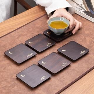 【傳真雅器】銅木黑檀杯墊(茶具 杯墊 杯託 泡茶盤 竹茶盤 茶盤託盤 木茶盤 重竹茶盤)