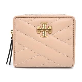 【TORY BURCH】KIRA 金字LOGO羊皮斜紋拉鍊零錢短夾(粉)