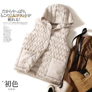 【初色】羽絨棉壓紋馬甲口袋連帽背心外套上衣-共3色-66262(M-2XL可選)