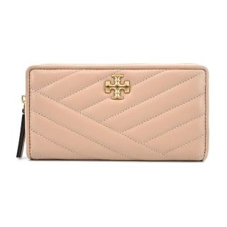 【TORY BURCH】KIRA斜紋絎縫ㄇ字拉鍊長夾(粉)