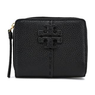 【TORY BURCH】MCGRAW縫線對開零錢短夾(黑)