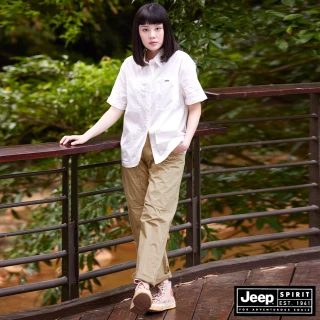 【JEEP】女裝 美式簡約休閒口袋長褲(卡其)