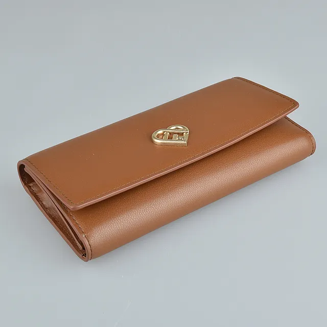 【FURLA 芙拉】FURLA MY JOY 心型LOGO荔枝紋牛皮12卡釦式長夾(展示品/白蘭地褐)