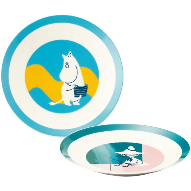 小禮堂 Moomin 陶瓷圓盤2入組 19cm - 藍綠阿金款(平輸品)