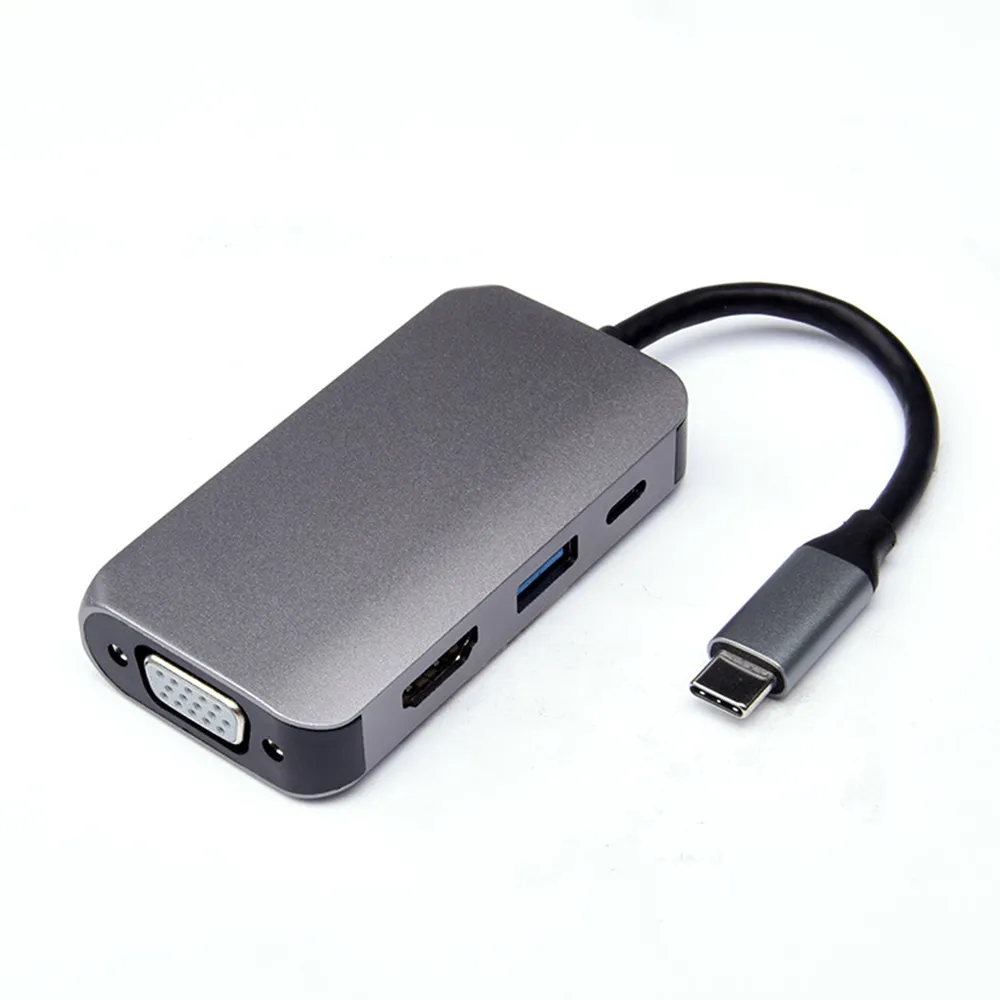 【Nil】Type-C 四合一多功能擴展塢 USB3.0集線器 PD快充 VGA轉接器 HDMI轉接頭