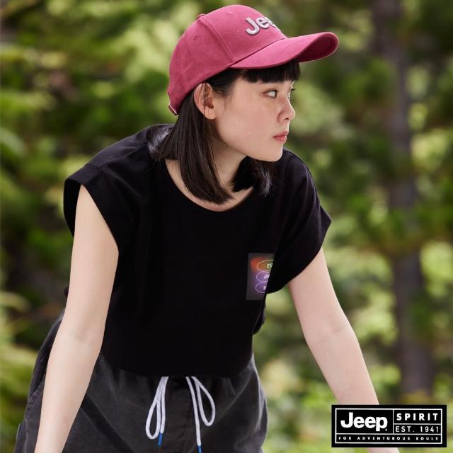 【JEEP】女裝 炫彩LOGO圖騰短袖T恤(黑色)