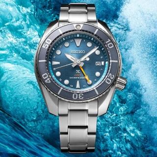 【SEIKO 精工】Prospex GMT SUMO藍水鬼相撲太陽能潛水錶-藍x銀/45mm(SFK001J1/5K65-0AA0B)