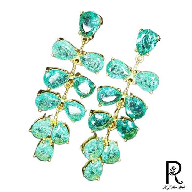 【RJ New York】氣質滿分冰花樹葉水滴型耳環(綠色)