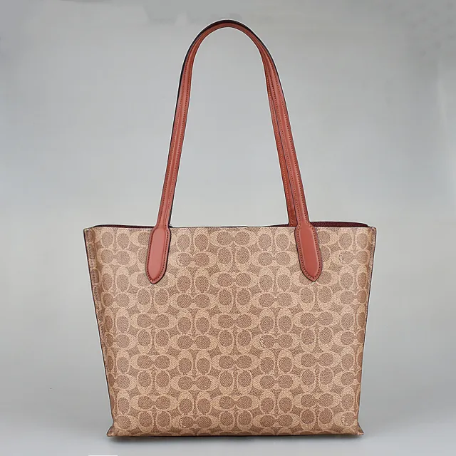 【COACH】COACH WILLOW印花LOGO PVC旋轉釦式肩背包(棕)