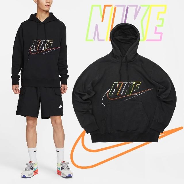 【NIKE 耐吉】帽T Club Fleece+ 黑 彩色 男款 連帽上衣 長袖 刷毛 刺繡(DX0542-010)