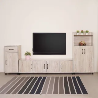 【Homelike】普亞斯客廳三件組-白橡色(160cm電視櫃+高櫃+單抽櫃)