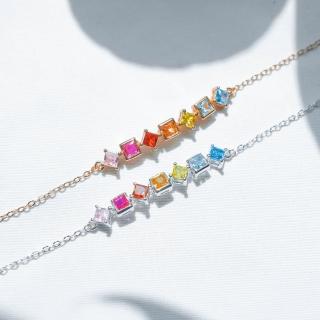 【Porabella】925純銀細緻小方塊彩虹手鍊 輕奢百搭 鋯石手鍊 少女心閨蜜手鍊 Bracelets