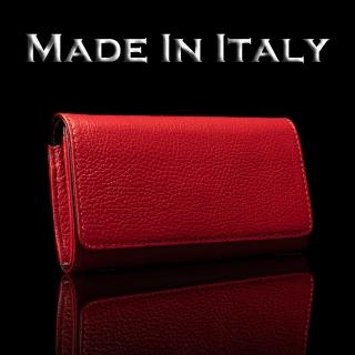 【iTa.a】100%義大利Tuscany製。100%頂級植鞣真皮包包 革(翻蓋雙壓釦長夾-胭脂紅)