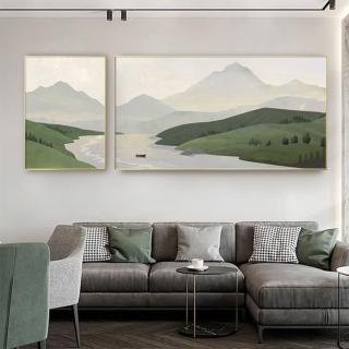 【House Deco 吾所飾室】北歐抽象兩聯式山水壁畫掛畫40*60+120*60cm(現代簡約客廳兩聯沙發背景牆掛畫)