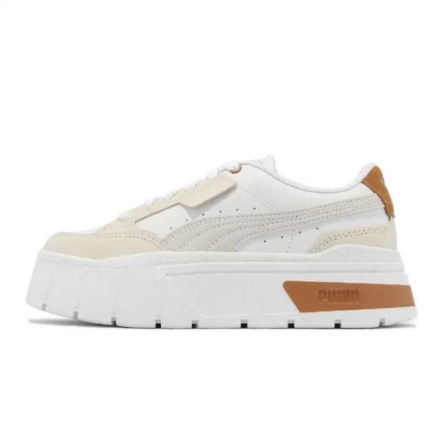 【PUMA】休閒鞋 Mayze Stack Luxe Wns 女鞋 白 米 厚底 增高 皮革 麂皮(38985305)