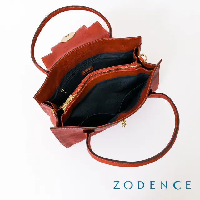 【ZODENCE 佐登司】MONA義大利植鞣革手提斜背包-大(橘紅)