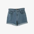 【Arnold Palmer 雨傘】女裝-涼感紗褲口反折寬鬆版牛仔短褲(深藍色)