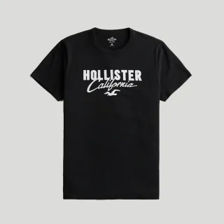 【HOLLISTER Co】HCO 海鷗 經典刺繡文字海鷗圖案短袖T恤 上衣-黑色(平輸品)