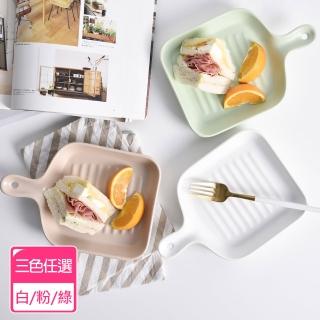 【Homely Zakka】莫蘭迪啞光磨砂陶瓷單柄烤盤22cm_3色任選(牛排盤 沙拉盤 陶瓷餐盤 烤盤 烤皿)