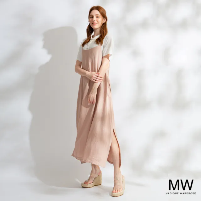 【MAGIQUE WARDROBE】亞麻後V綁帶連身裙(2色)