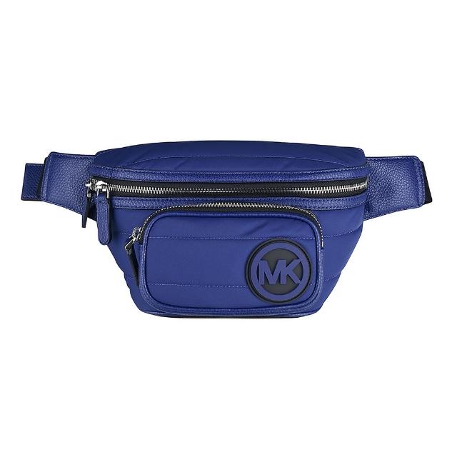 【Michael Kors】MK MICHAEL KORS BROOKLYN字母圓標LOGO絎縫設計尼龍拉練胸腰包(鈷藍x黑)