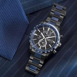 【CITIZEN 星辰】GENTS 限定款湛藍星空光動能電波鈦金屬計時男錶-藍x黑/42mm(AT8187-75E)