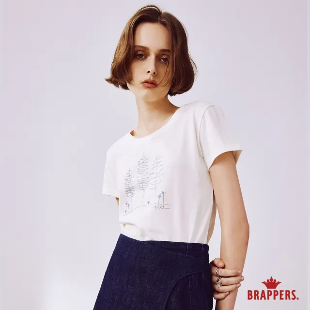 【BRAPPERS】女款 簡約線條插畫風印花T恤(米白)
