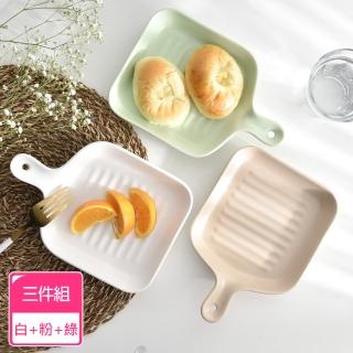 【Homely Zakka】莫蘭迪啞光磨砂陶瓷單柄烤盤22cm 3件一組(牛排盤 沙拉盤 陶瓷餐盤 烤盤 烤皿)