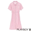 【PLAYBOY】條紋綁帶長版襯衫(粉色)