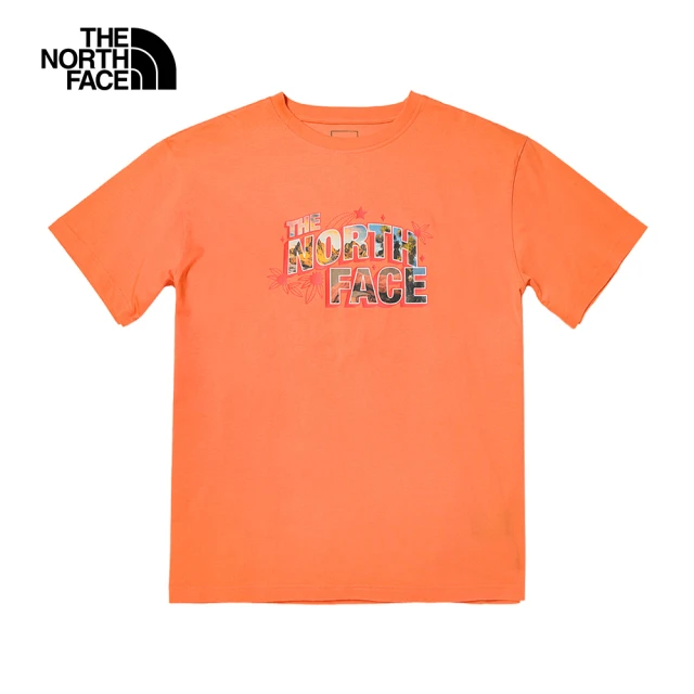 【The North Face 官方旗艦】北面女款橘色風景品牌印花俏皮短袖T恤｜7WEGN6M