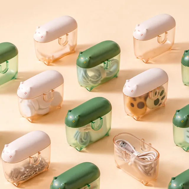 【Dagebeno荷生活】ABS磨砂材質便攜線材收納盒 動物造型連扣式耳機收納整理盒(3入)