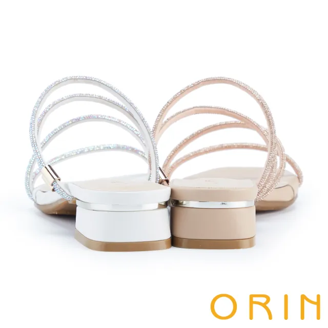 【ORIN】氣質細緻鑽條繞踝方頭低跟拖鞋(粉色)