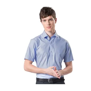 【RODBELL 羅德貝爾】藍白條紋短袖修身襯衫(抗皺、吸濕排汗、聚酯纖維、修身襯衫)
