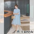 【UniStyle】現貨 網紗短袖洋裝 清新浪漫收腰襯衫裙 女 ZM200-8883(淺藍)