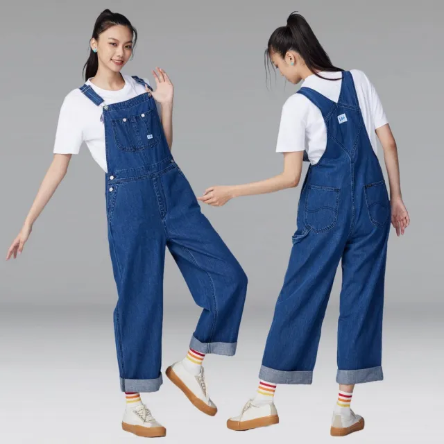 【Lee】女裝 吊帶長褲 / 經典直筒 中藍水洗(LL220297304)