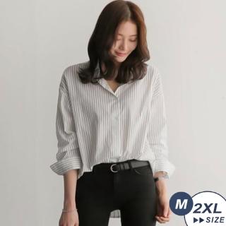 【LANNI 藍尼】★都會女人直條紋襯衫(翻領/寬鬆/上衣/上班族/通勤)