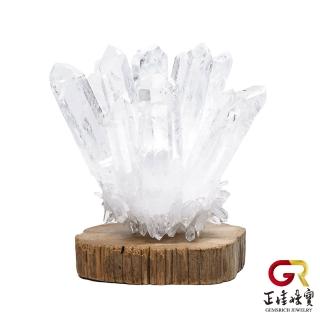 【正佳珠寶】白水晶 純淨能量水晶簇 ｜原木崖柏木座(白水晶原礦晶簇群 消磁能量之王)